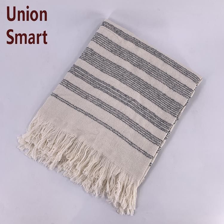 Cream Stripes Gradient Cozy Blanket for Couch Bed Sofa