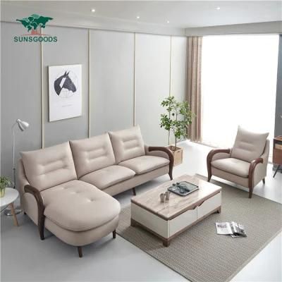 European Style Home Theater Cinema Furniture Genuine Leather Wood Frame Sofa