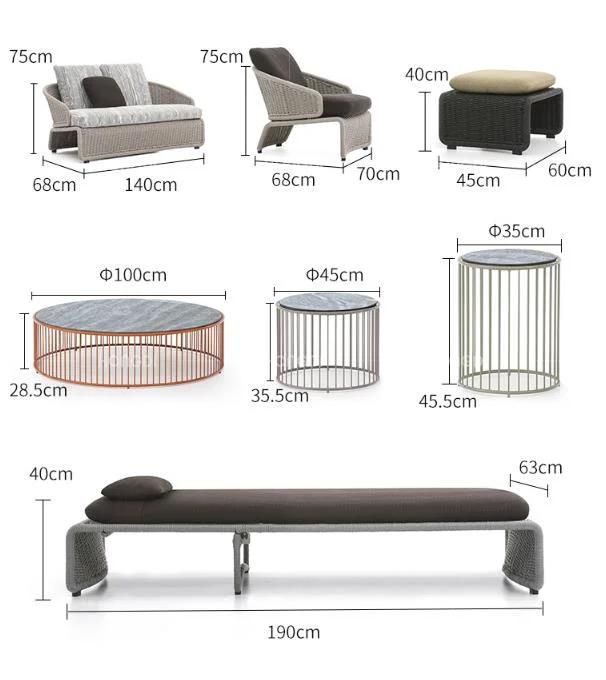 Outdoor Rattan Sofa Combination Hotel Furniture Garden Table and Chair