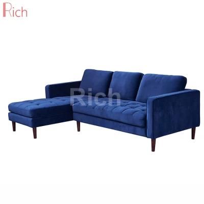 Modern Fabric Velvet Navy Blue Left Chaise Lounge Sectional Sofa