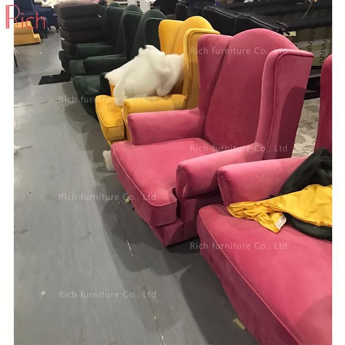 European Style Living Room Furniture Pink Velvet High Back Sofa