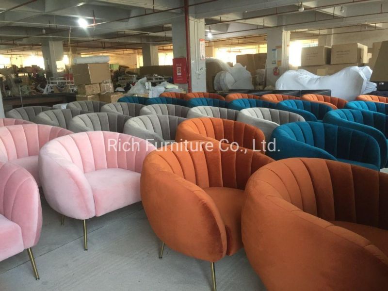 Living Room Furniture Lily Pumpkin Fabric Velvet Sofa Couch with Metal Legs Modern Sofa Chair