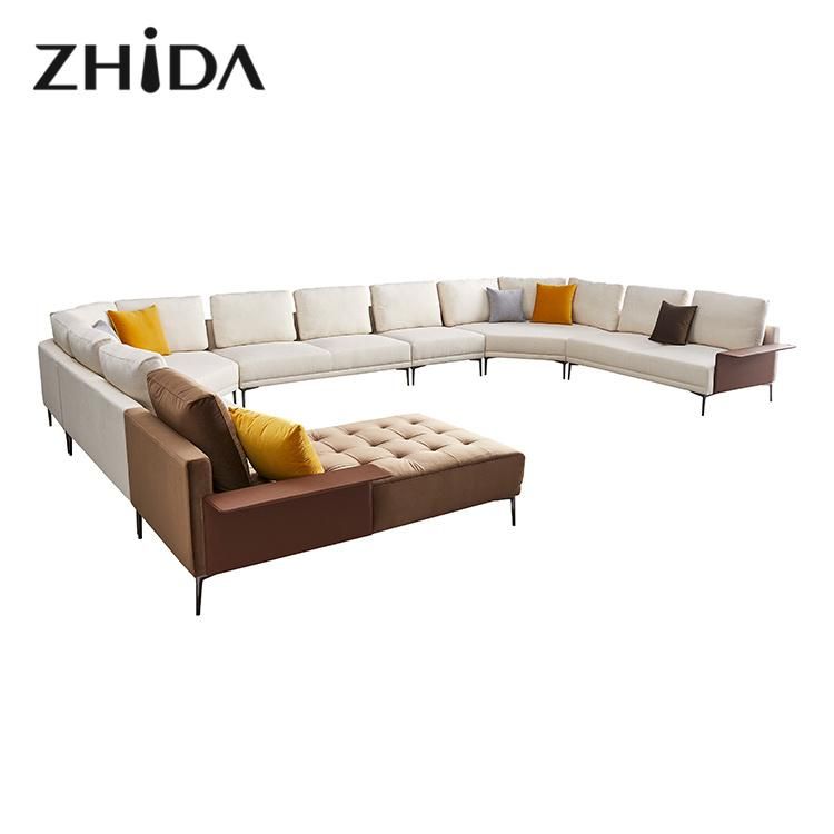 Zhida Wholesale Italian Style Modern Sectional Sofa Set Home Furniture Living Room U Shape Leather Armrest Modular Fabric Sofa