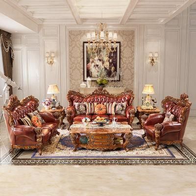 Living Room Furniture Wood Carved Antique Luxury Sofa Set with Coffee Table in Optional Furnitures Color and Sofa Couch Seat