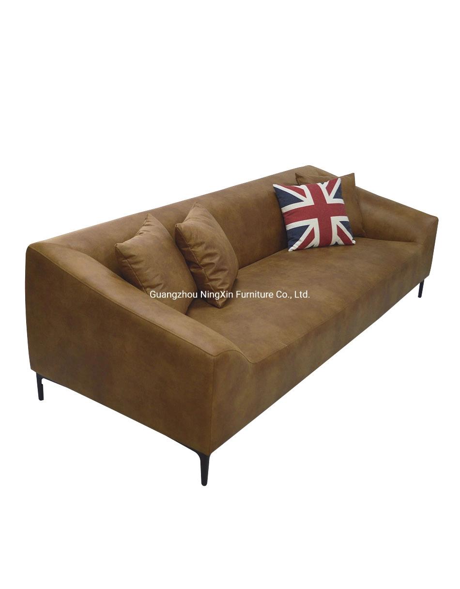 Amercian Style Vintage Tan Leather Sofa for Living Room