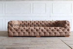 Velvet Fabric Classic Button Tufting Grey Color Chesterfield Sofa