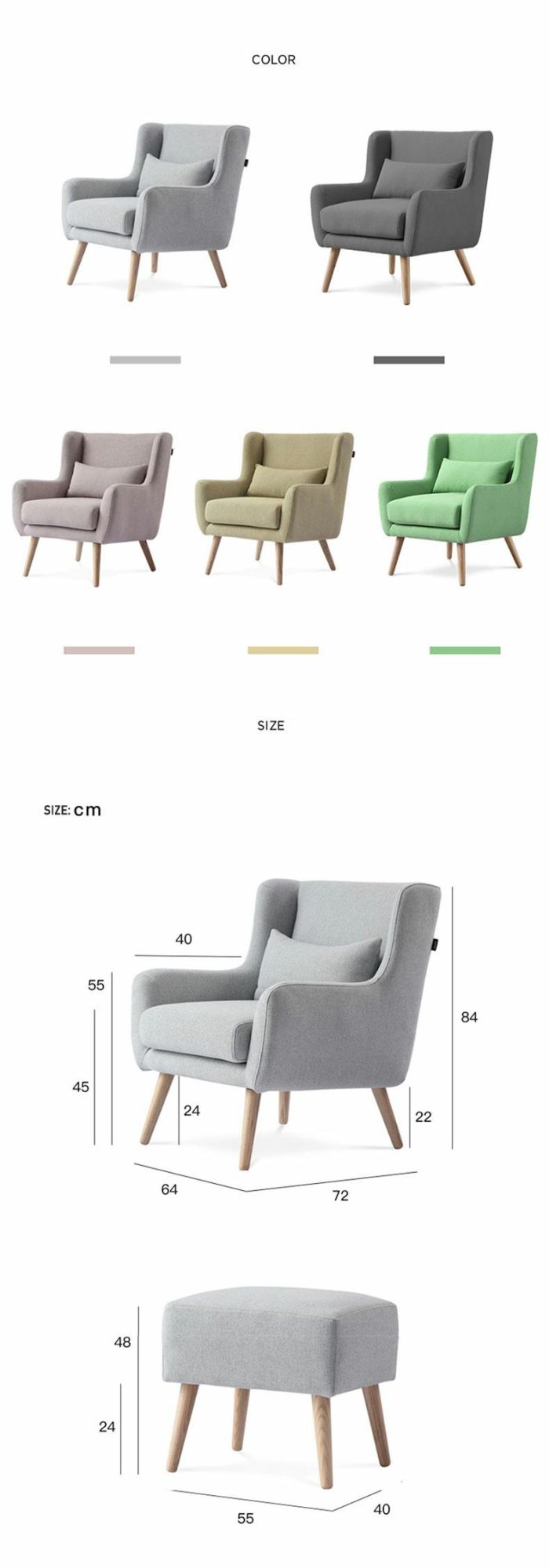 Chinese Modern Living Room Furniture Fabric Leisure Sofa Cahir with Wood Frame