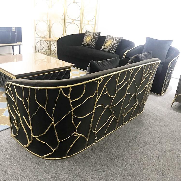 Living Room Modern Copper Frame Fabric Top Single/Two Seat Sofa Set Furnitures
