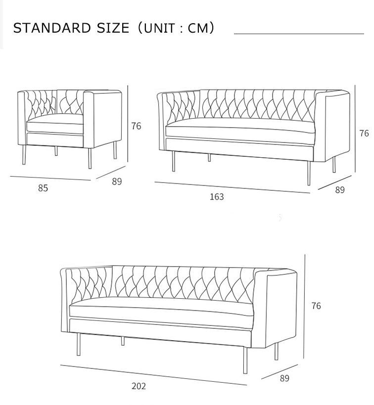 New Design Furniture Couch Navy Blue Velvet Sofa in Brass Legs for Two Seater and Three Seater Living Room Sofa