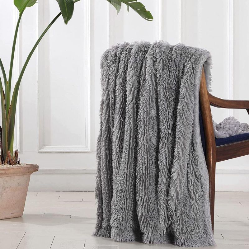 Solid Reversible Fuzzy Lightweight Long Hair Shaggy Blanket Fluffy Cozy Plush Fleece Comfy Microfiber Fur Blanket for Couch Sofa Bed