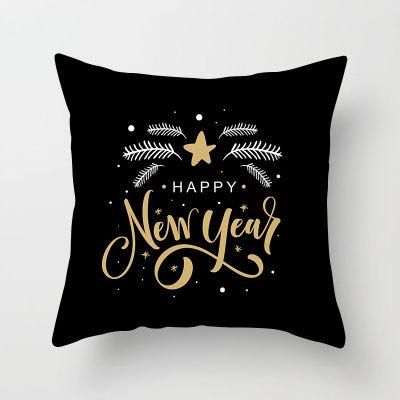 Black Pillow Covers Christmas New Year Cushion Cover Decorative Throw Pillowcases for Home Sofa Gift 45*45cm