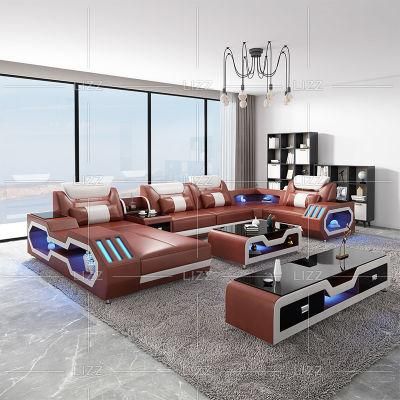 New Modern Unique Design Personality Functional LED Couch Luxury Top Grain Genuine Leather Sofa