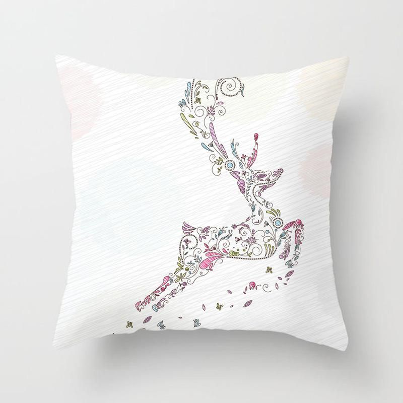 Holiday Decoration Christmas Onrament Colorful Christmas Tree and Deer Back Cushion Cover Sofa Cushion