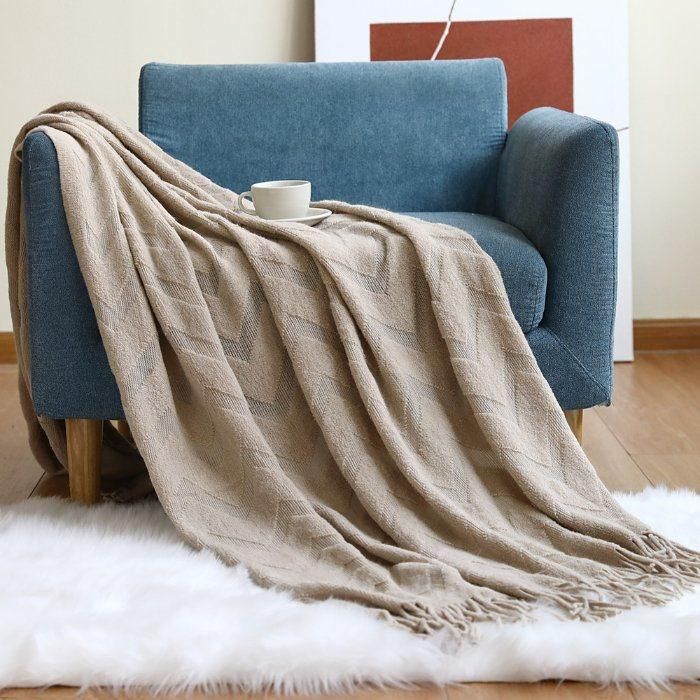 100% Acrylic Knitted Solid Soft Cozy Throw Blanket for Sofa, Couch, Bed, Living Room and Travel (YKY4914)