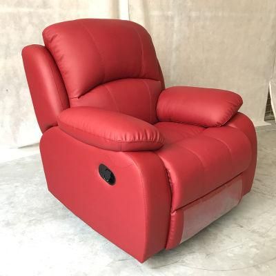 Red Bright Color Living Room Sofa One Seat Single Soft Sofa Manual Recliner Sofa Home Furniture Functional Leather Sofa