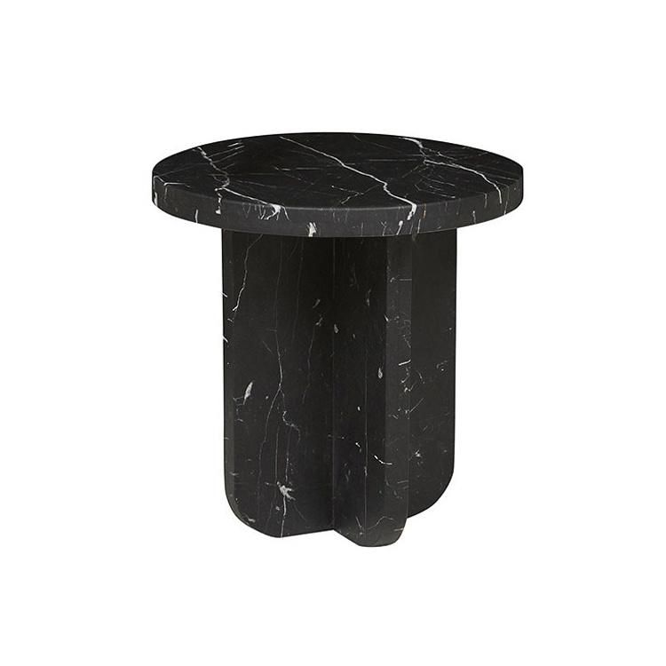 Lobby Furniture Design China Nero Marquina Round Black Marble Top Side Table