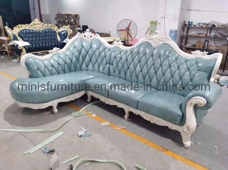 (M-CSF33) Home Living Room Furniture Wood Frame L-Shaped Genuine Leather Sofa