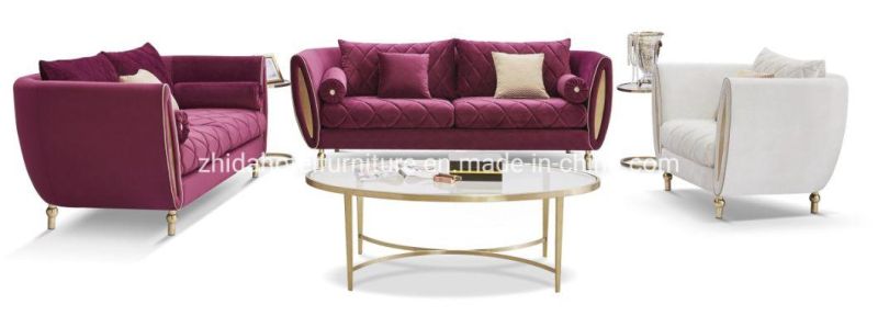 Luxury Apartment Villa 5 Star Hotel Lobby Reception Home Furniture Living Room Bedroom Fabric Velvet Golden Leg Sectional 1 2 3 Sofa