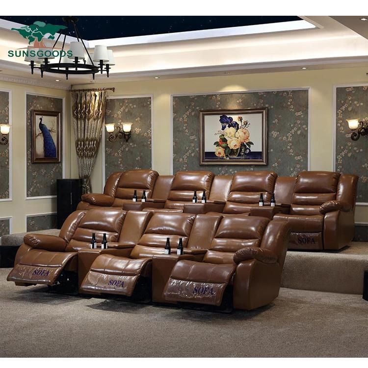 Reclining Luxury Brown 7 Seaters European Style Home Theater Electric Recliner Sofa