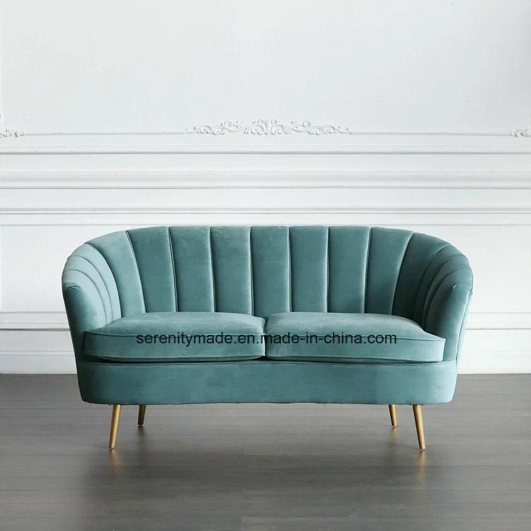 Lifestyle Living Furniture Contempary Green Velvet Fabric Sofa with Brass Legs