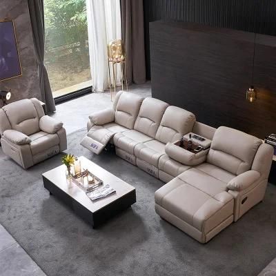 Nice Design Leather Reclining Sofa Set Luxury Style Functional Adjustable L Shape Sofa with Cup Holder