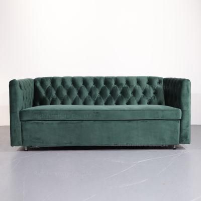 Design Modern Tufted Hotel Room Green Fabric Velvet Sofa Bed