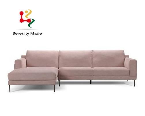 Modern L Shape Pink Fabric 10 Seats Metal Legs Lounge Couch Sofa for Hotel