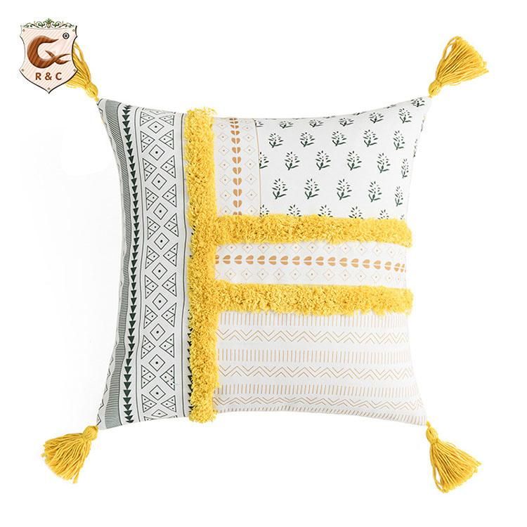 Bohemian Design Velvet Soft Cushion Cover for Sofa Geometric Printed Pillow Case with Tassel New Design Cushion Cover