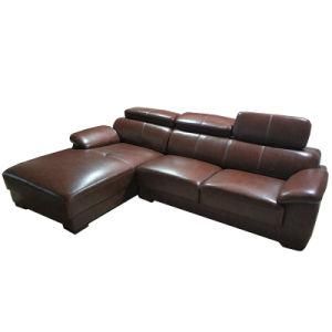 Brown Color L Shape Chaise Couch Genuine Leather Sofa (301)