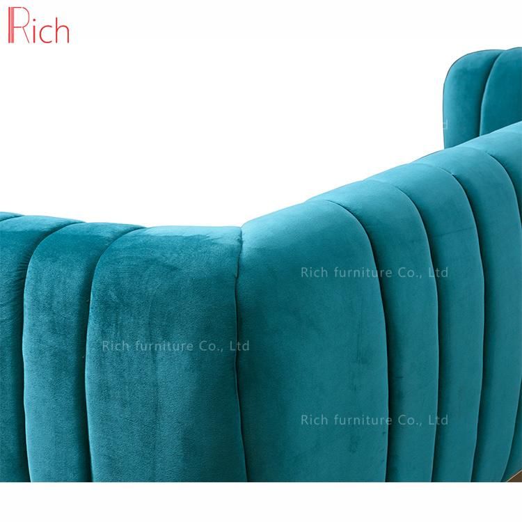 Modern Home Living Room Furniture Sky Blue Fabric Velvet I Shaped Leisure Couch Sofa Three Seat