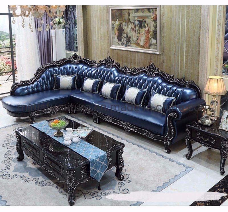 (M-CSF33) Home Living Room Furniture Wood Frame L-Shaped Genuine Leather Sofa