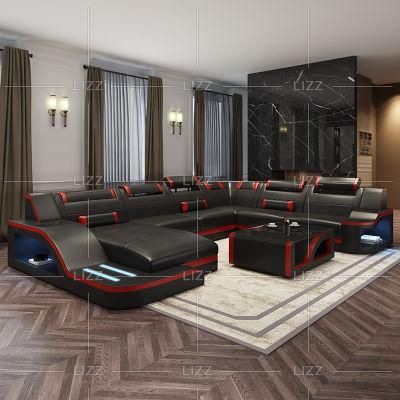 Foshan Modern European Functional Living Room Italian Leather Sofa Luxury Home Leisure Furniture Couch with Coffee Table