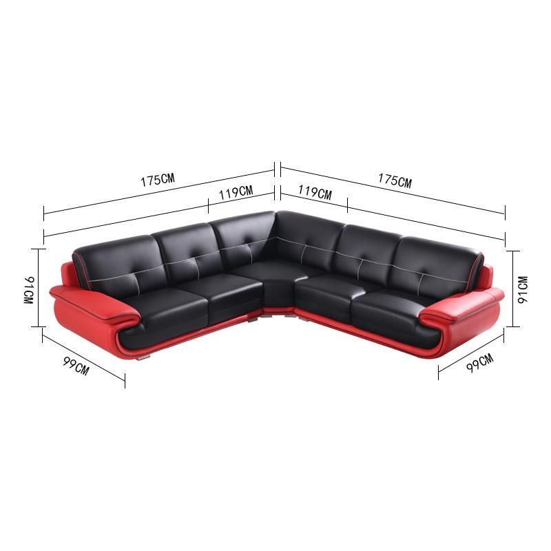 Modern European Home Furniture Set Leisure Living Room L Shape Red and White Genuine Leather Sofa