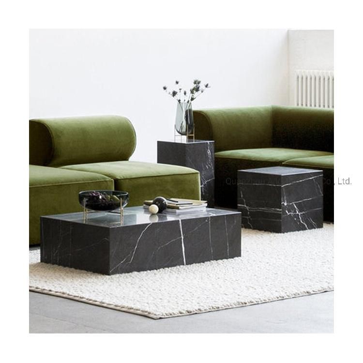 China Factory Wholesale Natural Stone Black Nero Marquina Marble Plinth Coffee Table