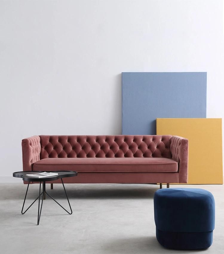 New Design Furniture Couch Navy Blue Velvet Sofa in Brass Legs for Two Seater and Three Seater Living Room Sofa