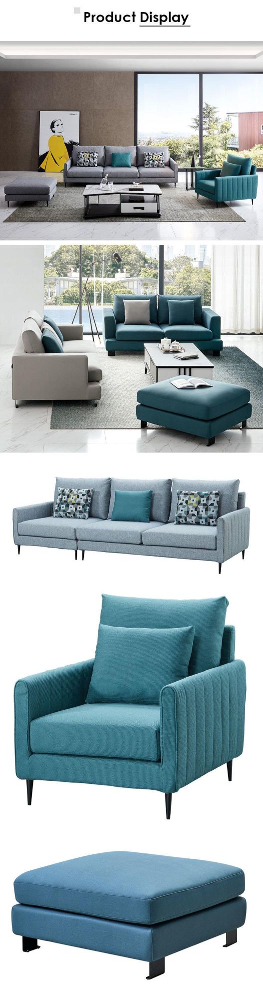 Modern Minimalist Style Living Room Furniture Blue Fabric Sofa