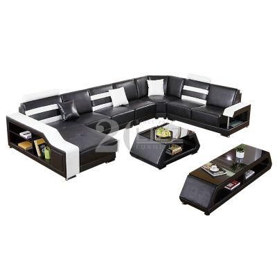 Italy Furniture Modern Genuine Leather Sectional Leisure Corner LED Sofa