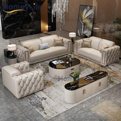 Wooden Office Furniture L Shape Sofa Set Living Room White Color PU Luxury Leather Sofa