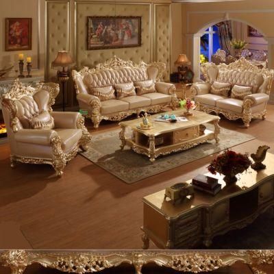 China Sofa Furnitures Factory Wholesale Woood Carved Classic Leather Sofa for Living Room Furniture
