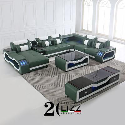 America Hot Sale Modern Home Furniture Lounge Sectional Wood Frame Leather LED Sofa