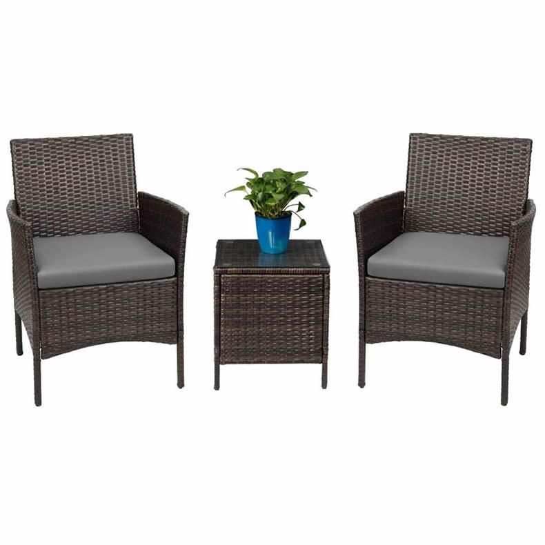 3 Pieces Porch Conversation Wicker Set Rattan Furniture Garden Outdoor Sofa Set