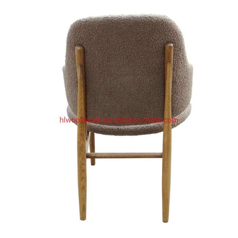 Magnate Chair Brown Teddy Velvet Oak Wood Dining Chair Wooden Chair Lounge Sofa Coffee Shope Arm Chair Living Room Sofa Armchair