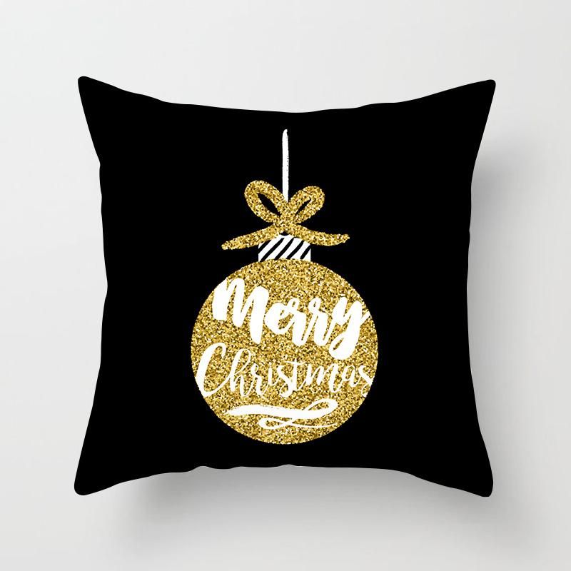 Black Pillow Covers Christmas New Year Cushion Cover Decorative Throw Pillowcases for Home Sofa Gift 45*45cm