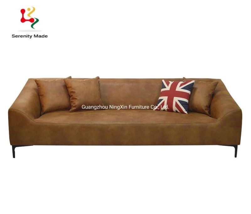 Amercian Style Vintage Tan Leather Sofa for Living Room