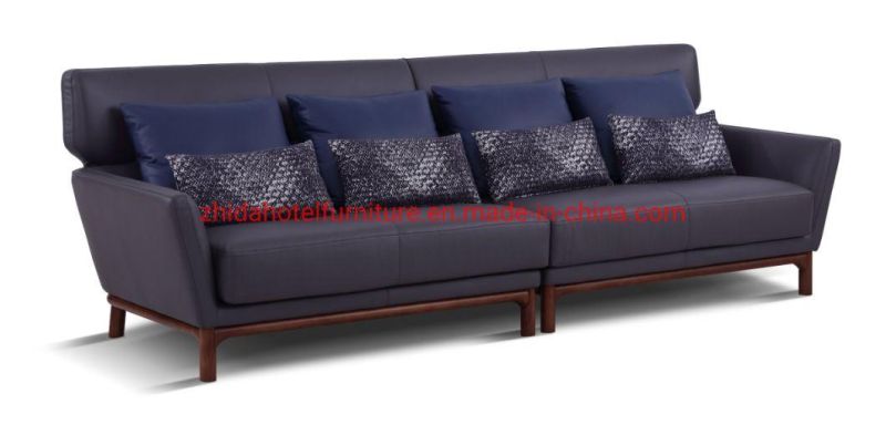 Wing Back Metal Leg Genuine Leather Modern Sofa Set for Living Room