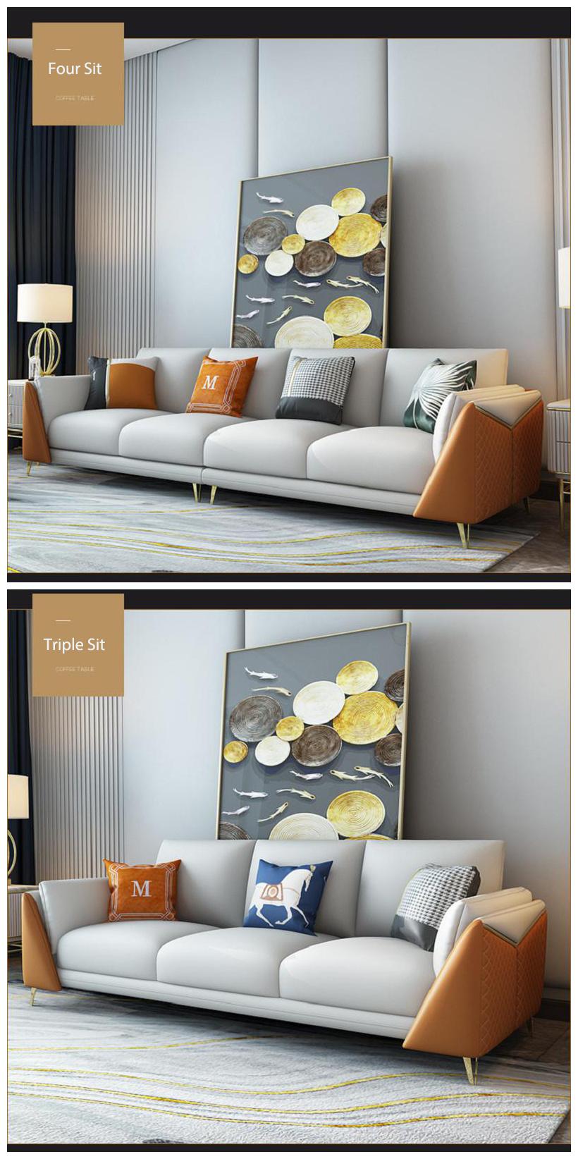 Supply Hotel Villa Metallic Cowhide Sofa Set 1+2+3