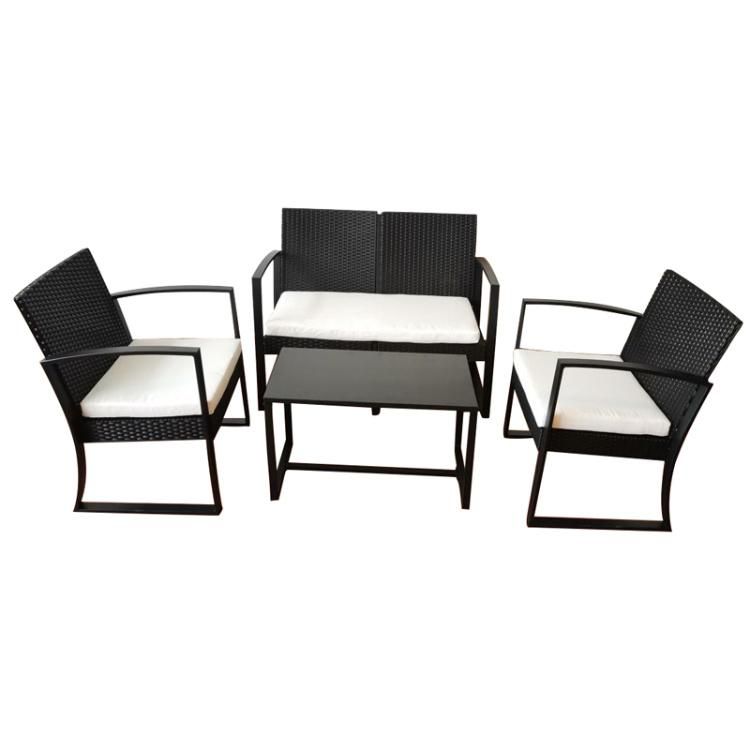 Patio Garden Furniture 4 Seater Cheap Rattan Outdoor Plastic Sofa Set Black Waterproof Seat