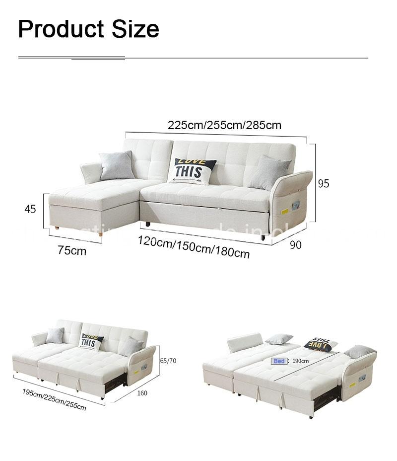 Portable Folding Sofa Bed Solid Wood Frame Convertible Sofa Three Seat Sofa Cum Bed for Living Room