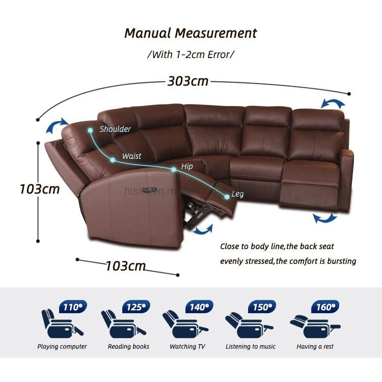 Professional Aduactor Control Modern Luxury Genuine Leather Sofa