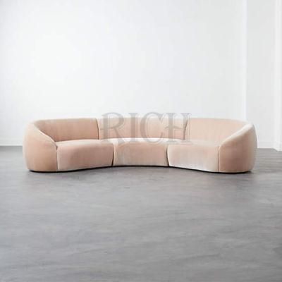 3 Piece Kidney Shape Sofa Curved Half Moon Semi-Circle Half Round Sectional Velvet Sofa